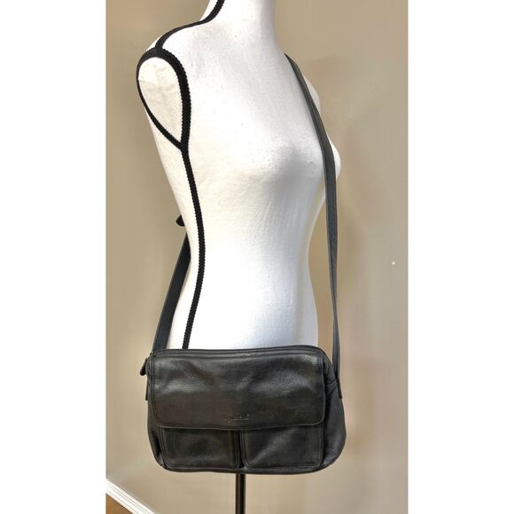 Tignanello pebbled black leather crossbody/messenger bag - Picture 1 of 13